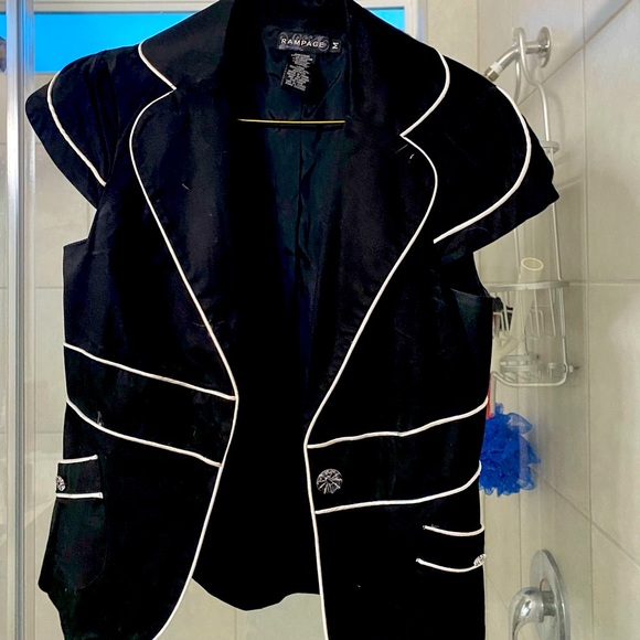 Black with White trim jacket. Short sleeved. - Picture 2 of 3